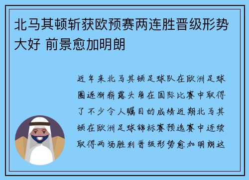 北马其顿斩获欧预赛两连胜晋级形势大好 前景愈加明朗